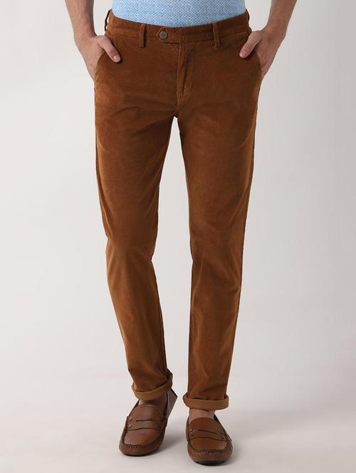 brown solid corduroy casual trouser  - 16557646 - Very Small Image - 1