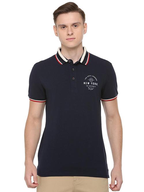navy blue typographic print polo t-shirt  - 16557890 - Very Small Image - 1