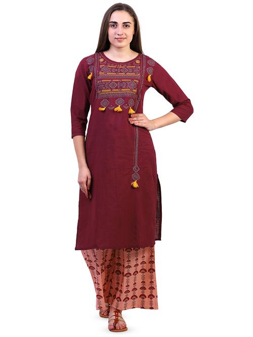 embroidered straight kurta palazzo set - 16558412 - Very Small Image - 1