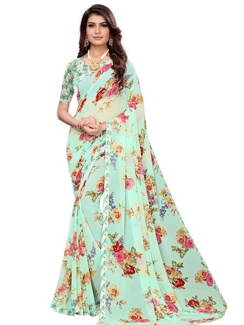 floral printed saree with blouse - 16559417 - Very Small Image - 1