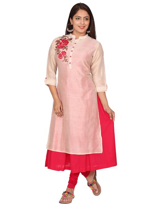 embroidery motif chanderi layered kurta - 16560303 - Very Small Image - 1