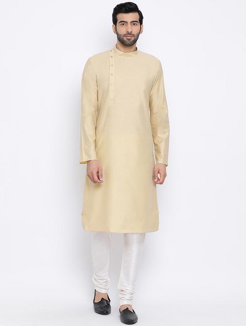 beige pure silk kurta pyjama set - 16562148 - Very Small Image - 1