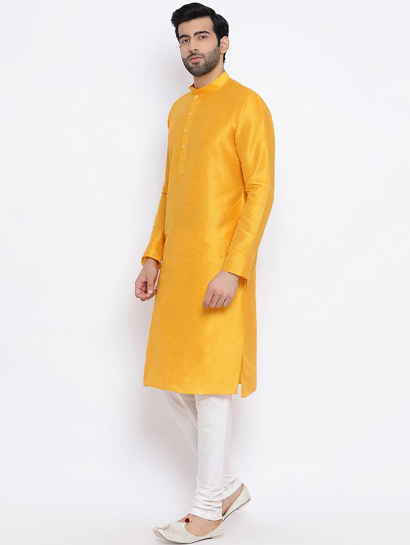 yellow dupion long kurta - 16562517 - Zoom Image - 2