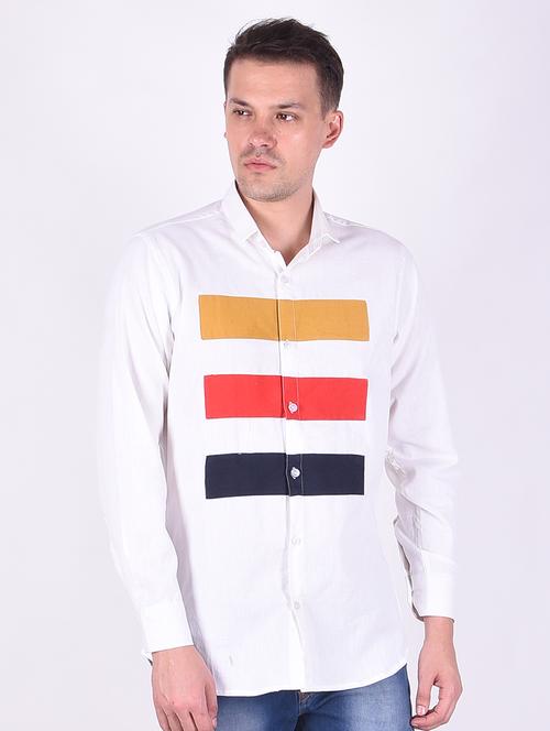 white color block casual shirt - 16566298 - Very Small Image - 1