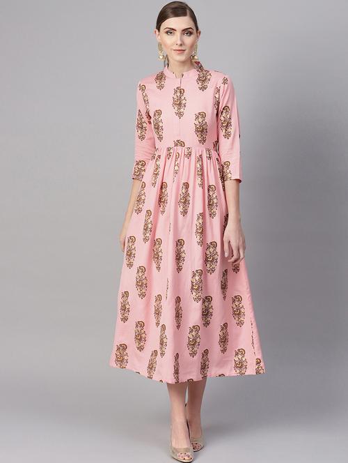 gathered detail block print a-line dress - 16567695 - Very Small Image - 1