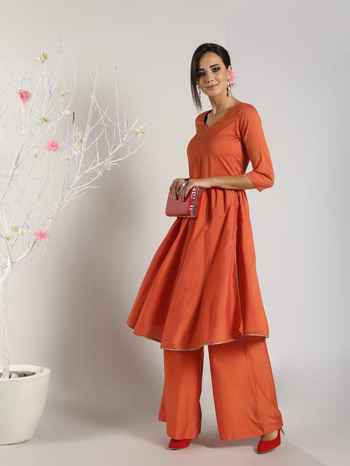 solid silk high slit kurta - 16568773 - Very Small Image - 1