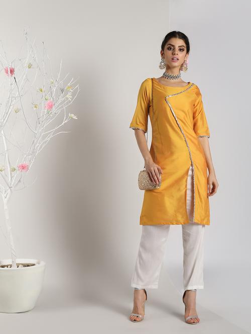 lace detailed high-slit overlap kurta - 16568798 - Very Small Image - 1