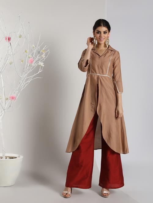 solid silk high slit kurta - 16568799 - Very Small Image - 1