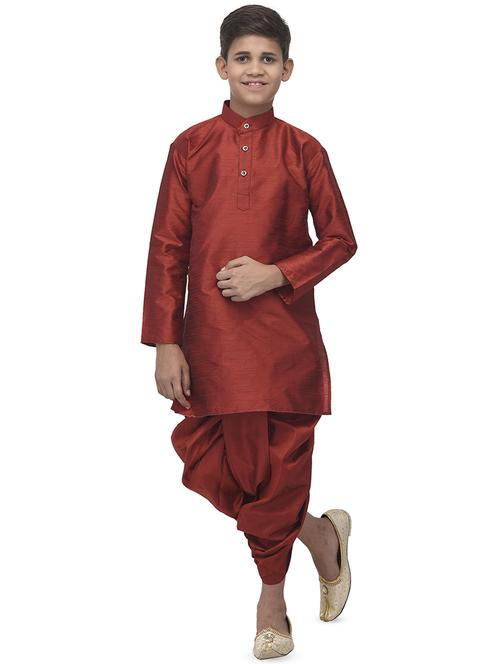 red silk dhoti kurta set - 16569779 - Very Small Image - 1