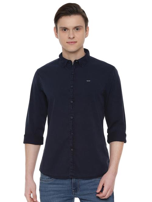 navy blue solid casual shirt - 16570766 - Very Small Image - 1
