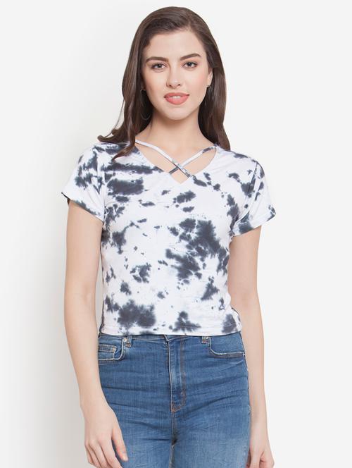 x line neck marble print top - 16571647 - Very Small Image - 1
