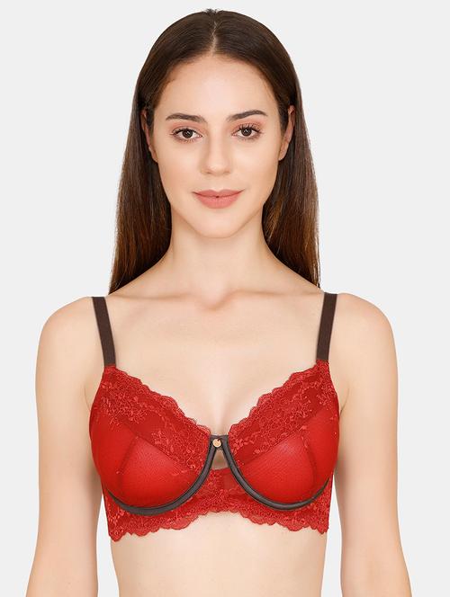 contrast seam floral leced push up bra - 16572069 - Very Small Image - 1