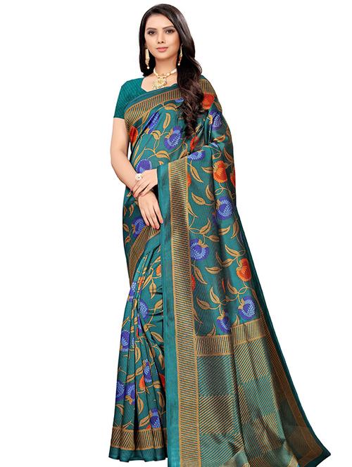 turquoise art silk mysore saree with blouse - 16572104 - Very Small Image - 1