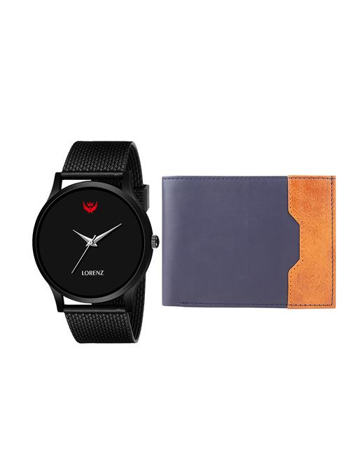 lorenz black dial men's watch & blue wallet combo for men  (cm-2041wl-21) - 16572566 - Very Small Image - 1