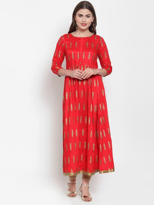 foil printed flared kurta - 16573520 - Very Small Image - 1