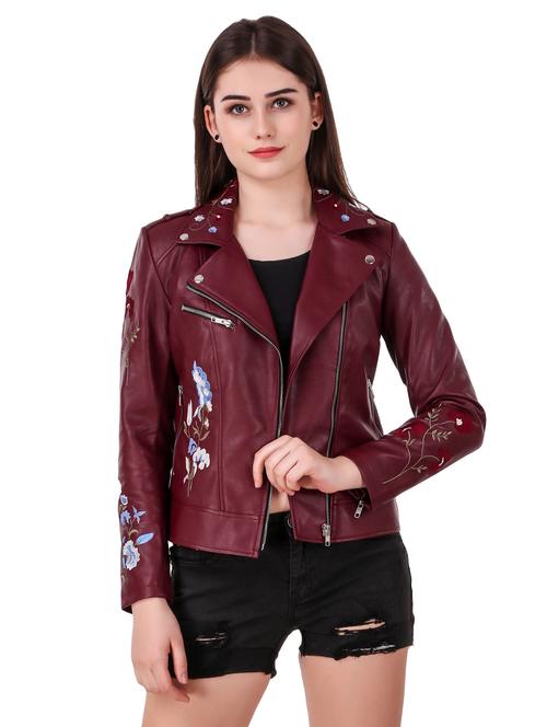 embroidered detail leatherette jacket - 16581118 - Very Small Image - 1