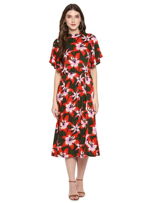 mock neck floral a-line dress - 16581334 - Very Small Image - 1