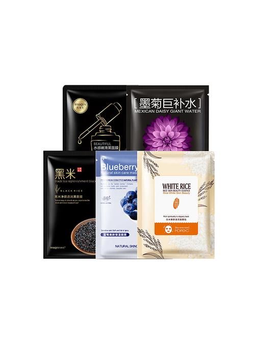 horec face mask (blueberry,white rice,black mask,black rice,daisy giant water ) pack of 5 - 16582041 - Very Small Image - 1