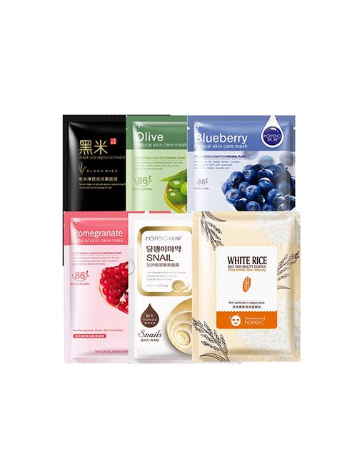 horec face mask (olive,blueberry,pomegranate,white rice,snail,black rice,) pack of 6 - 16582051 - Very Small Image - 1