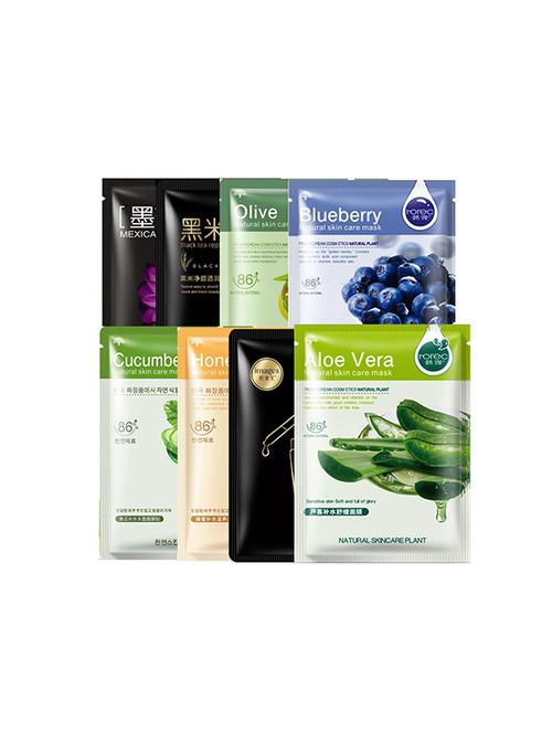 horec face mask (aloe vera,olive,cucumber,honey,blueberry,black mask,black rice,daisy giant water ) pack of 8 - 16582053 - Very Small Image - 1