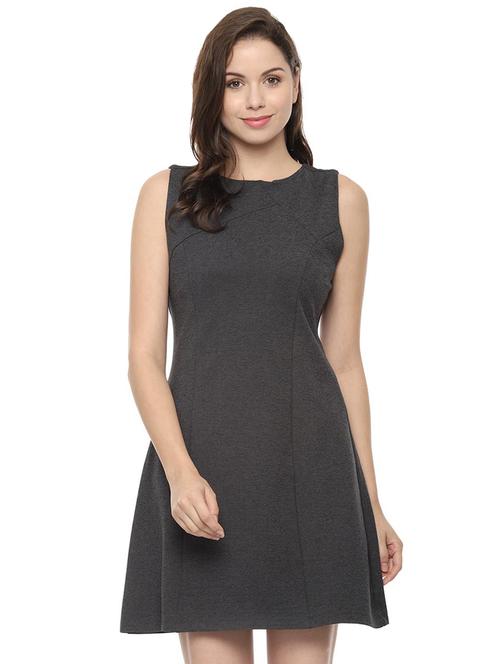 round neck solid a-line dress - 16584206 - Very Small Image - 1