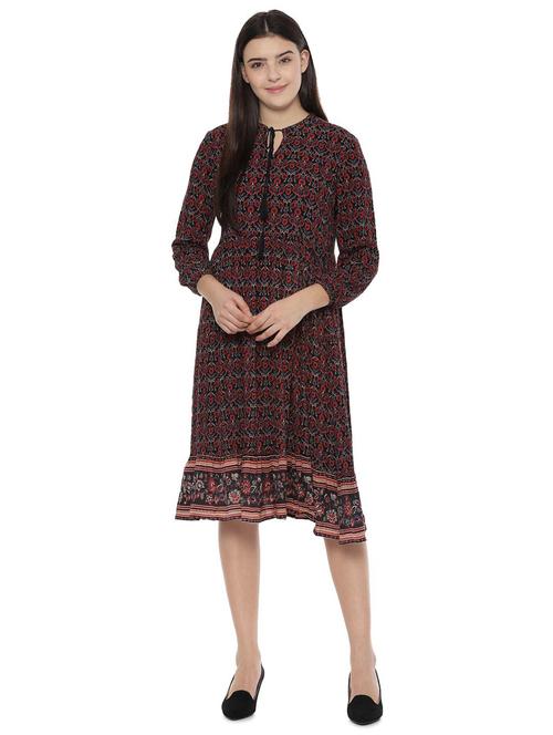 tie up neck floral a-line dress - 16584213 - Very Small Image - 1