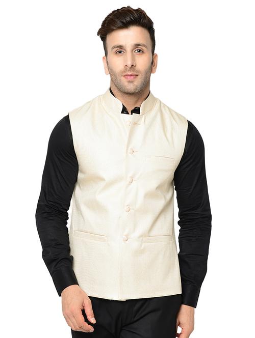 beige solid nehru jacket - 16585062 - Very Small Image - 1