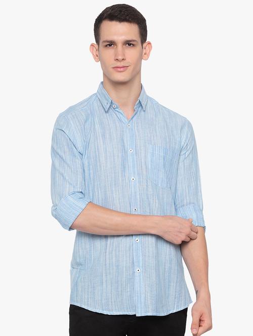 blue linen self design casual shirt - 16585388 - Very Small Image - 1