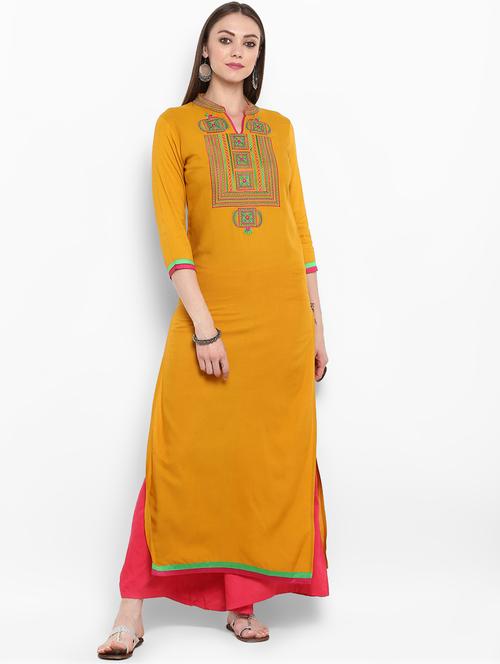 embroidered straight kurta with palazzo set - 16586341 - Very Small Image - 1