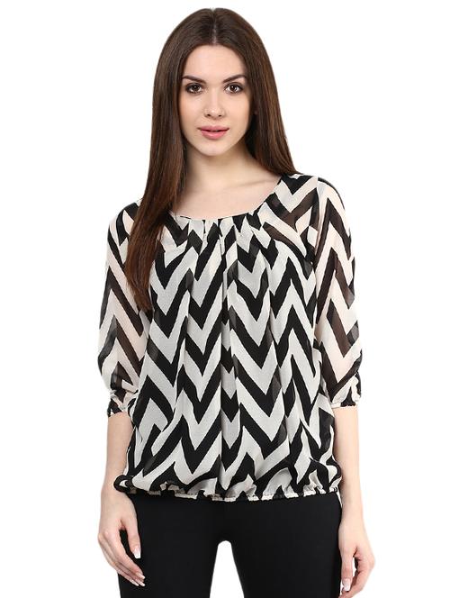 boat neck chevron blouson top  - 16586436 - Very Small Image - 1