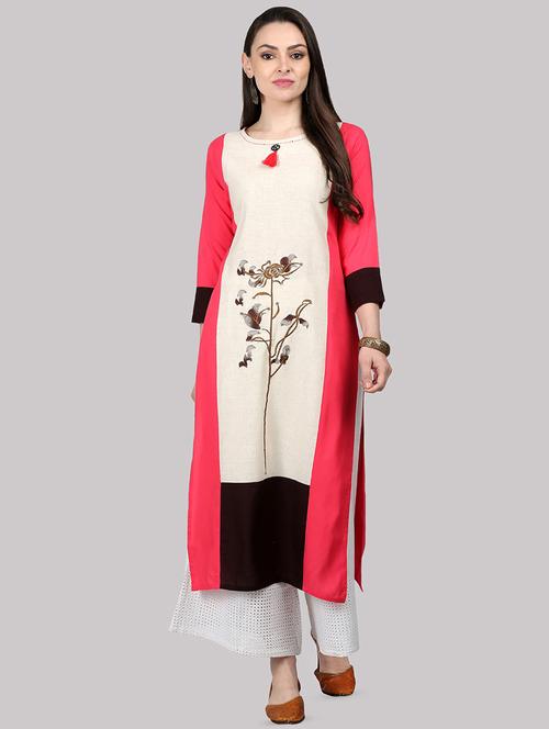 embroidered color block straight kurta - 16587104 - Very Small Image - 1
