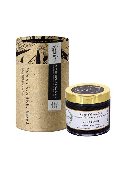 fizzy fern deep cleansing charcoal body scrub with charcoal, shea butter and wheatgerm oil, 100 grams, sulfate & paraben free - 16589202 - Very Small Image - 1