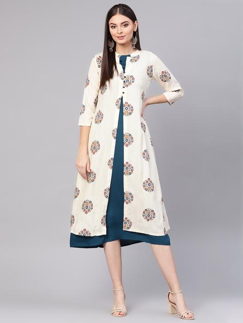 printed layered a-line ethnic dress - 16589269 - Very Small Image - 1