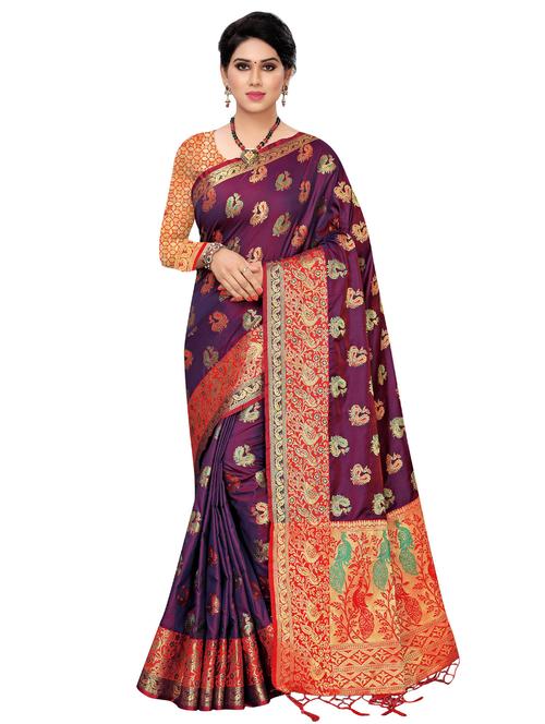 women's self design magenta colored saree with blouse - 16592178 - Very Small Image - 1