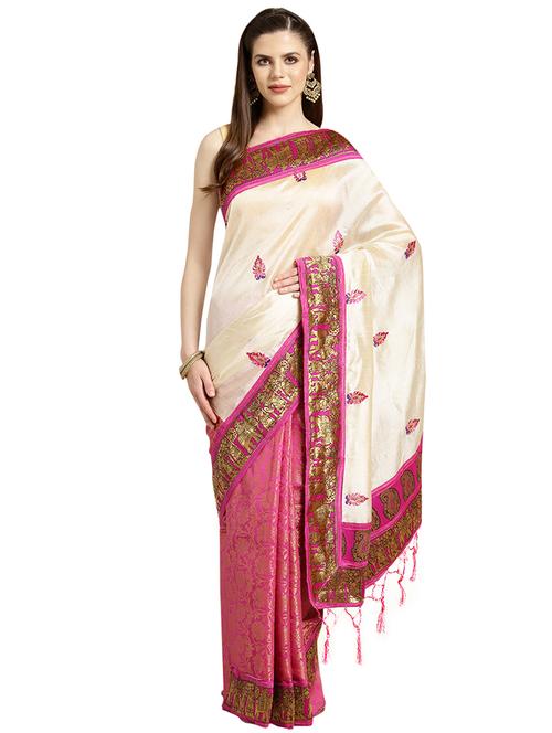 half & half woven saree with blouse - 16595615 - Very Small Image - 1