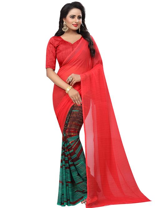 half & half printed saree with blouse - 16595653 - Very Small Image - 1