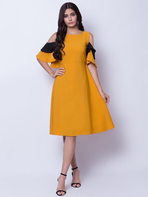 contrast detail bell sleeved a-line dress - 16596584 - Very Small Image - 1