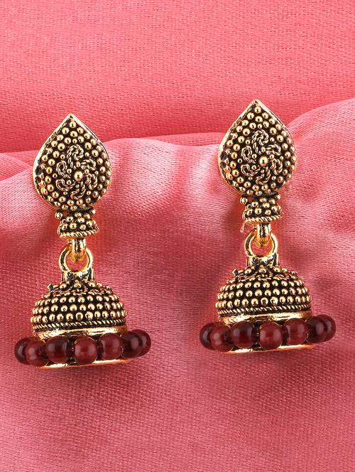 red metal jhumka earring - 16596837 - Very Small Image - 1