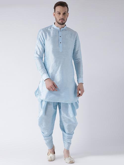 light blue solid dhoti kurta set - 16597707 - Very Small Image - 1