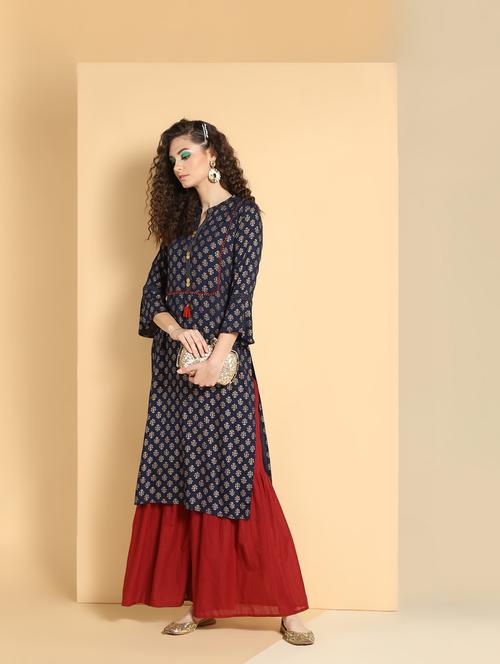 gold print straight kurta - 16598549 - Very Small Image - 1