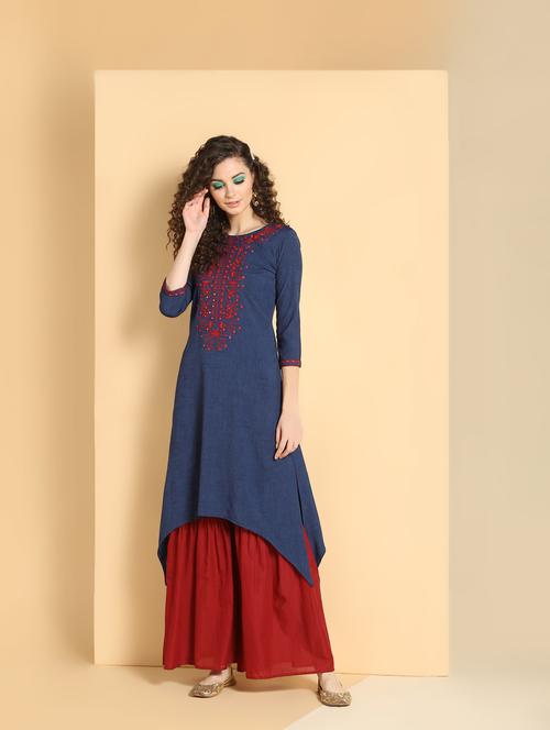 embroidered asymmetric kurta - 16598555 - Very Small Image - 1