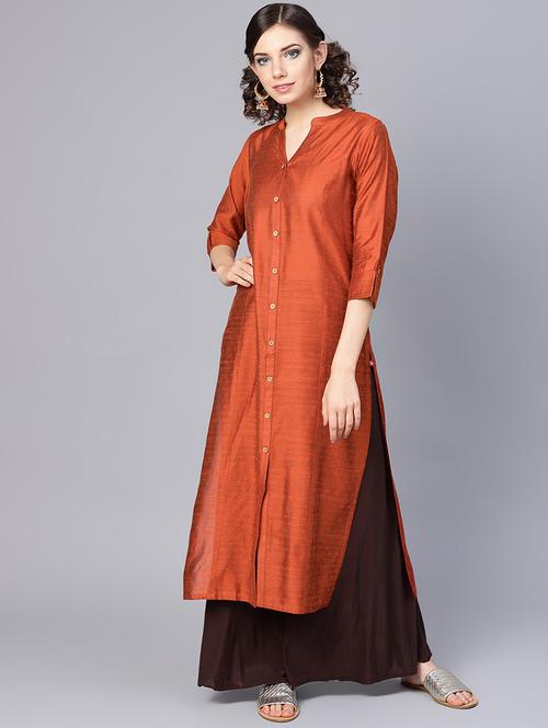self-design art silk straight kurta - 16598696 - Very Small Image - 1