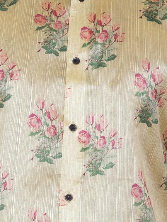 beige silk blend floral print long kurta - 16599833 - Zoom Image - 3