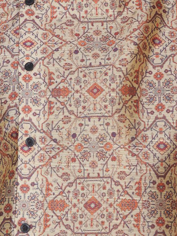 beige silk blend printed asymmetric kurta - 16599835 - Standard Image - 3