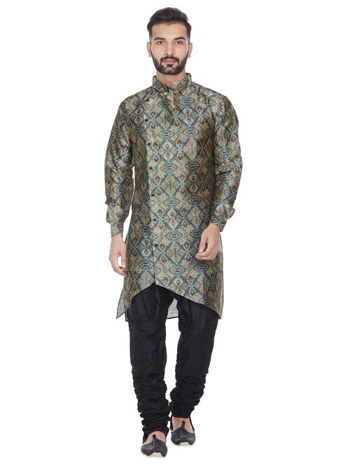 green silk blend printed asymmetric kurta - 16599843 - Very Small Image - 1