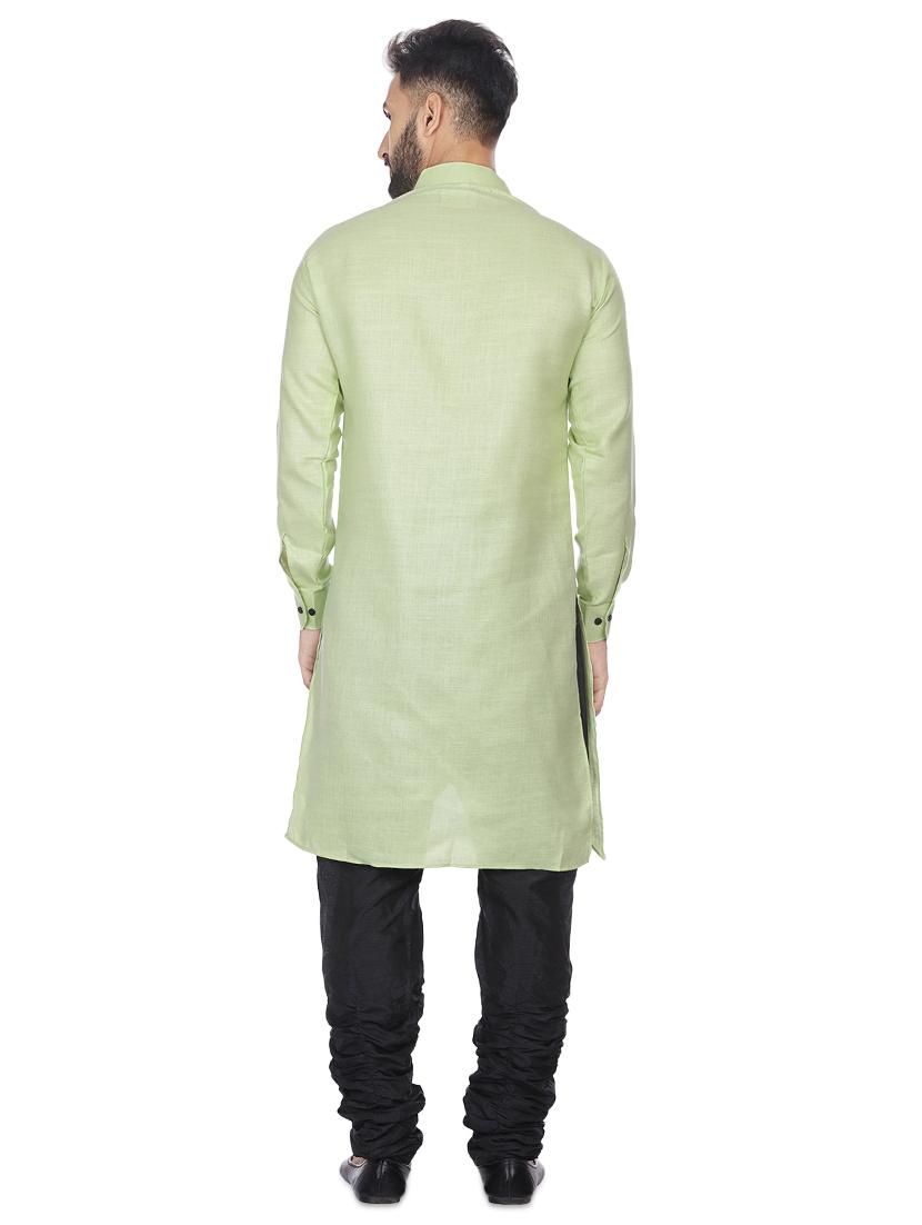 green mandarin neck solid asymmetric kurta - 16599844 - Standard Image - 2