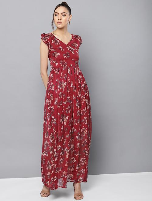 v neck floral maxi dress - 16600041 - Very Small Image - 1