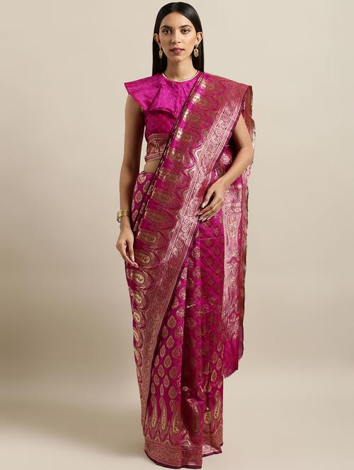 floral banarasi saree with blouse - 16600373 - Very Small Image - 1