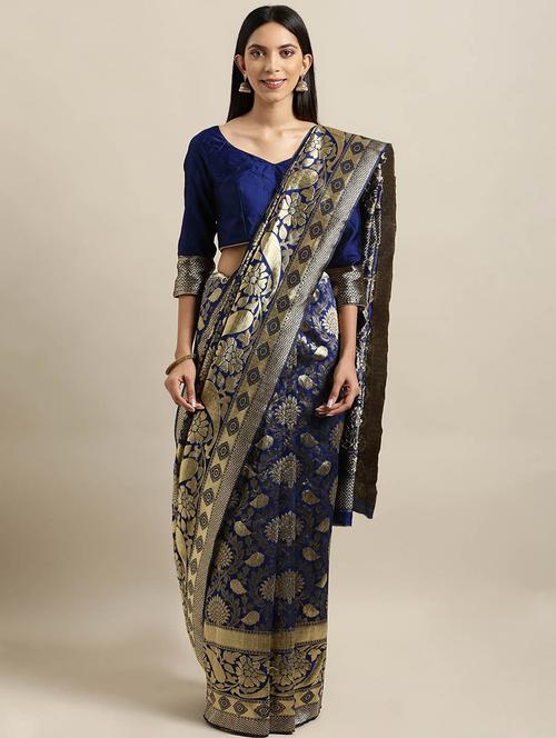 ethnic motif banarasi saree with blouse - 16600375 - Very Small Image - 1