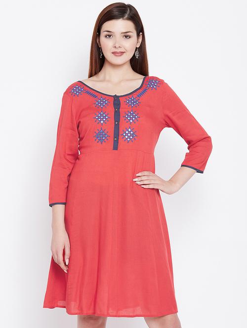 embroidered flared ethnic dress - 16600733 - Very Small Image - 1